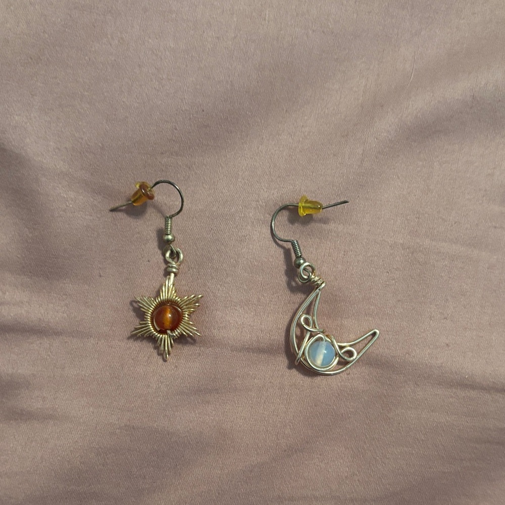 Handmade moon and star earrings